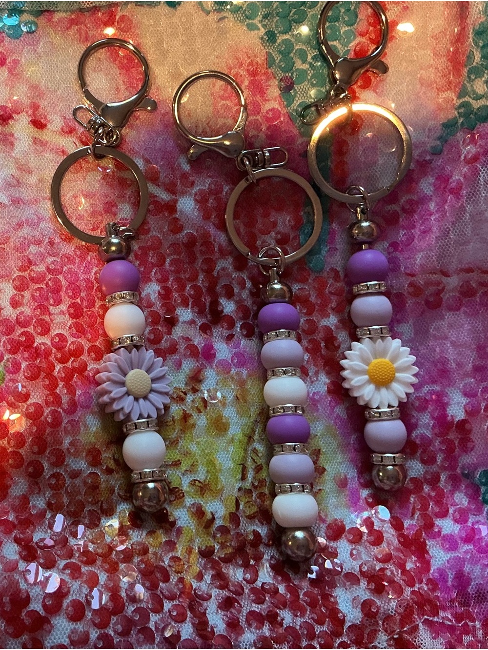 Flower keychains. purple and white! 3 for $15